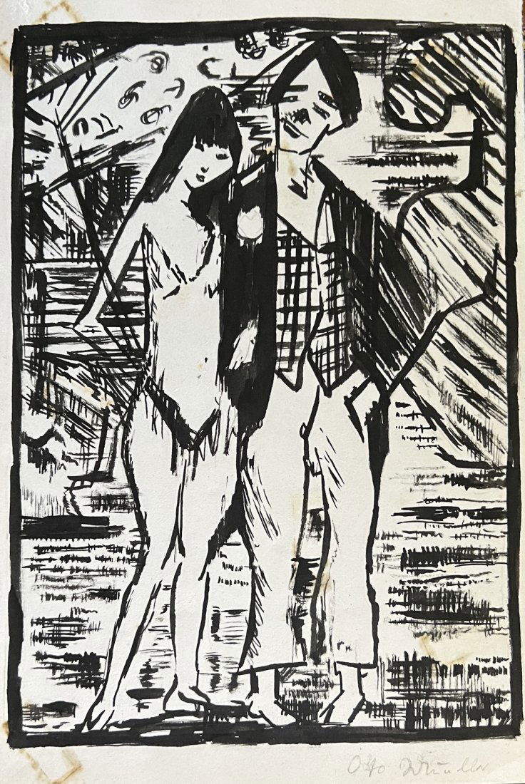 Otto Mueller (manner of): Drawing on paper 11 x 8 in, manner of Otto MÃƒ¼ller (16 October 1874 Ã¢€â€œ 24 September 1930) was a German painter and printmaker of the Die BrÃƒ¼cke expressionist moveme