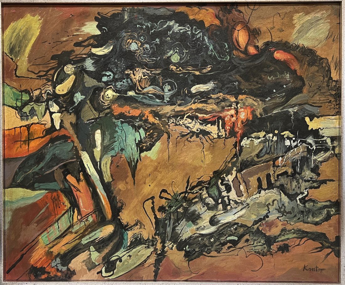 Tadeusz Kantor: Oil on canvas 31 x 26 in, framed, art 30 x 25 in, manner of Tadeusz Kantor (6 April 1915 - 8 December 1990) was a Polish painter, assemblage and Happenings artist, set designer and theatre director. K