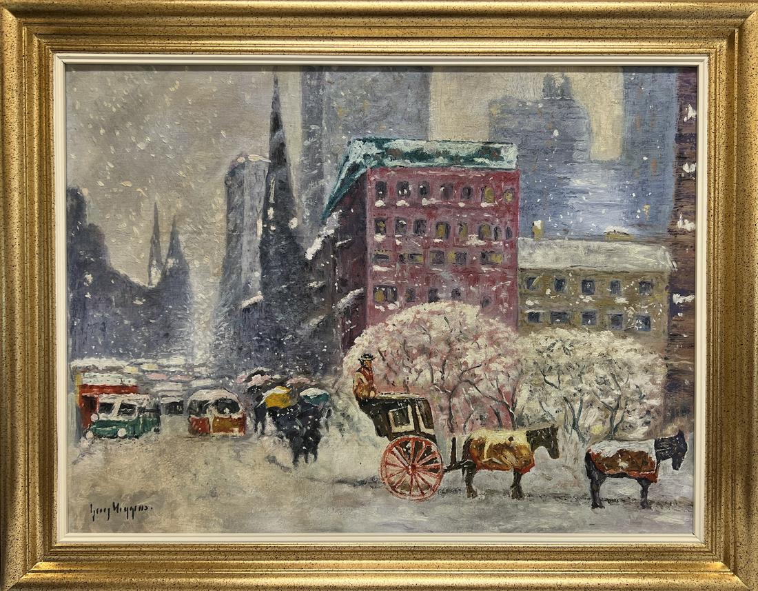 Guy C. Wiggins: Oil on canvas framed 28 x 22 in, art 24 x 18 in, manner of Guy Carleton Wiggins NA (February 23, 1883 Ã‚â€“ April 25, 1962) was an American impressionist painter. He was the president of the C