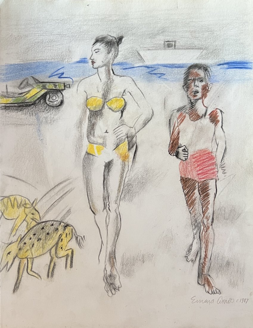 Emma Amos: Drawing on paper 11 x 8 1/2 in, manner of Emma Amos (16 March 1937 â€“ 20 May 2020) was a postmodern African-American painter and printmaker. Amos was born in Atlanta, Georgia in 1937 to India De