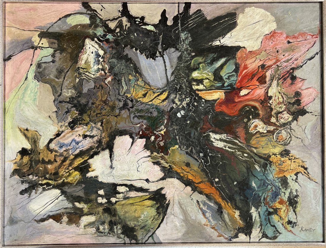 Tadeusz Kantor: Oil on canvas 30 x 23 in, framed, art 29 x 22 in, manner of Tadeusz Kantor (6 April 1915 - 8 December 1990) was a Polish painter, assemblage and Happenings artist, set designer and theatre director. K