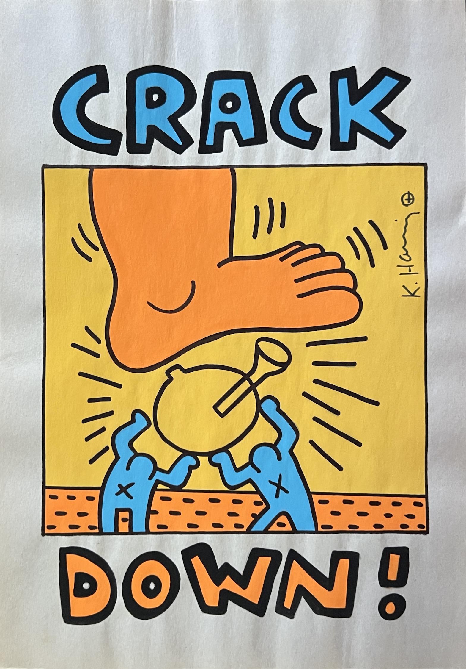 Keith Haring (manner of): Mix media on paper 11 1/2 x 8 in , manner of the artist Keith Allen Haring (May 4, 1958 February 16, 1990) was an American artist whose pop art and graffiti-like work grew out of the New York City str