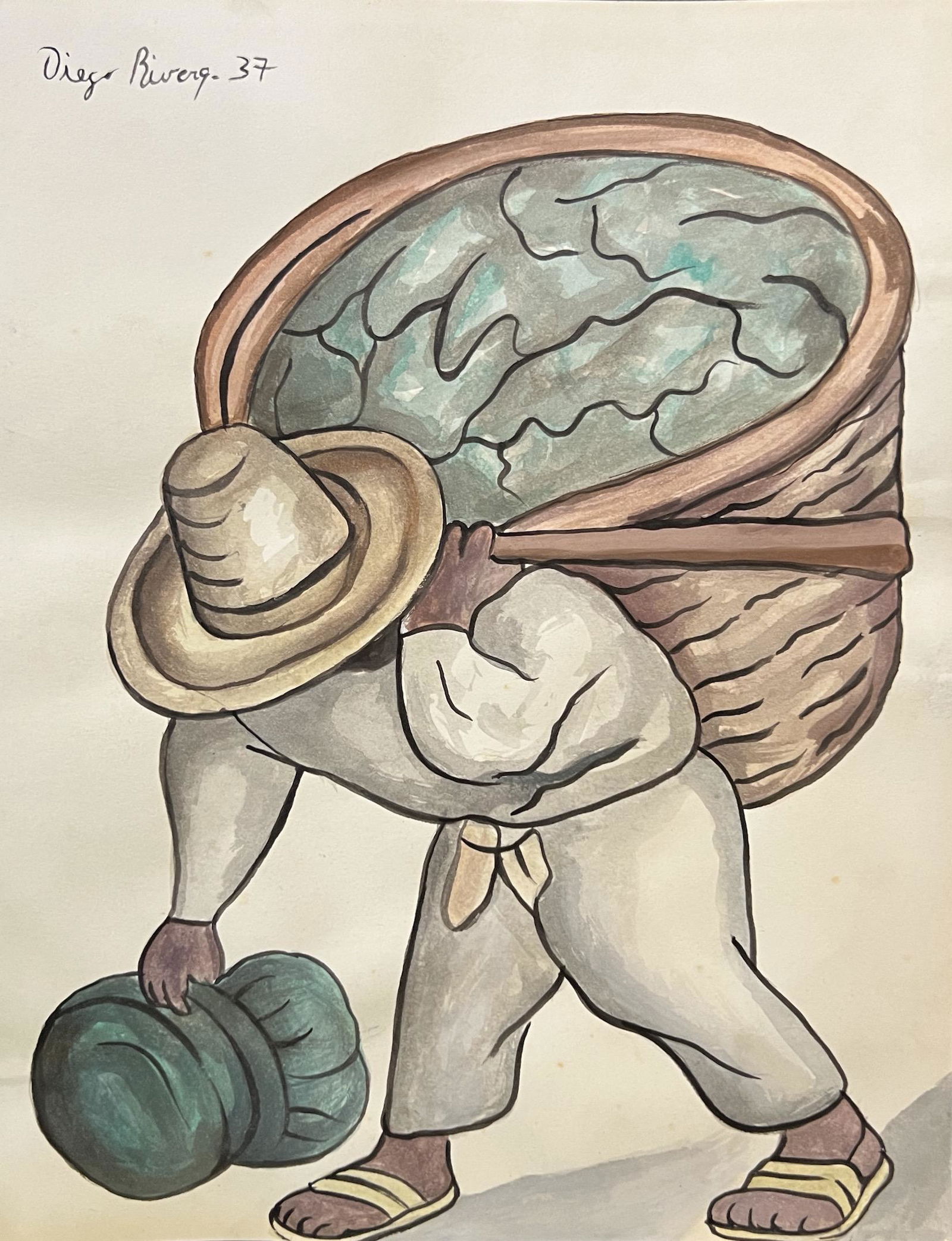 Diego Rivera: Mix media on paper 10 1/2 x 8 in, manner of Diego Rivera, in full Diego María Concepción Juan Nepomuceno Estanislao de la Rivera y Barrientos Acosta y Rodríguez, (born December 8, 1886, Guanajuato,