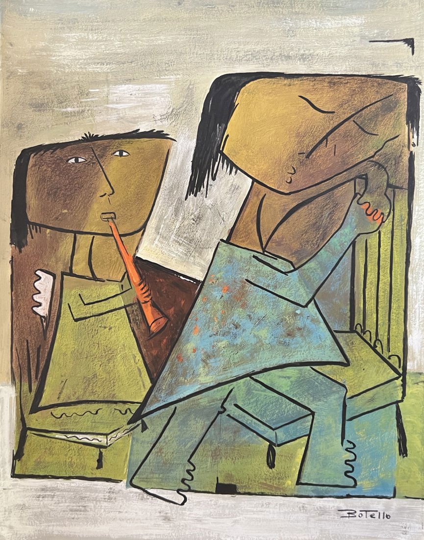 Angel Botello: Drawing on paper 11 x 9 in, manner of Angel Botello (June 20, 1913 â€“ November 11, 1986) was a Spanish-Puerto Rican painter, sculptor and graphic artist. He was dubbed "The Caribbean Gauguin" fo
