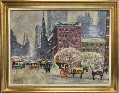 Guy C. Wiggins: Oil on canvas framed 28 x 22 in, art 24 x 18 in, manner of Guy Carleton Wiggins NA (February 23, 1883 Â– April 25, 1962) was an American impressionist painter. He was the president of the