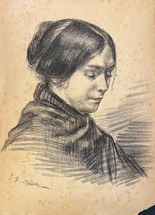 Jean-Francois Millet: Drawing on paper 9 1/2 x 7 in, manner of. Jean-François Millet (October 4, 1814 – January 20, 1875) was a French artist and one of the founders of the Barbizon school in rural France. Millet is not