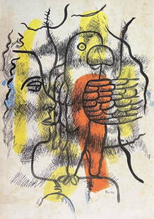 Fernand Leger (manner of): Ink on paper 10 1/2 x 7 1/2 in, manner of Joseph Fernand Henri Lager (February 4, 1881 “ August 17, 1955) was a French painter, sculptor, and filmmaker. In his early works he created a personal