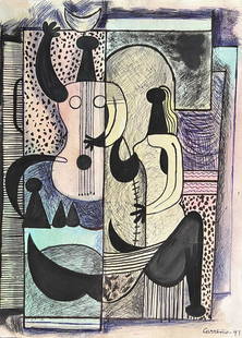 Mario Carreno: Mix media on Paper 10 1/2 x 7 1/2 in, manner of the artist, A modernist figurative Latin-American painter and magazine illustrator, whose clients included House & Garden, Interiors and Norte, Mario