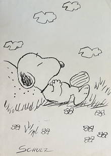 Charles M. Schulz: Ink on paper 10 1/4 x 7 1/4 in, manner of Charles Monroe "Sparky" Schulz (9 November 26, 1922 – February 12, 2000) was an American cartoonist and creator of the comic strip Peanuts (which featured