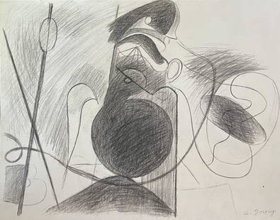 Arshile Gorky: Drawing on paper 10 1/2 x 8 in, manner of Arshile Gorky (April 15, 1904 July 21, 1948) was an Armenian-American painter who had a seminal influence on Abstract Expressionism. He spent the last years o