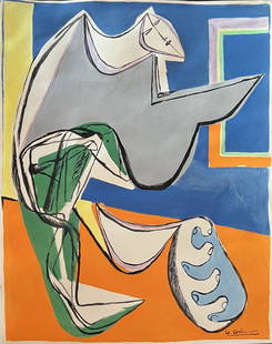 Le Corbusier: Painting on paper 10 1/2 x 8 1/2 in, manner of Charles-Ãdouard Jeanneret (6 October 1887 - 27 August 1965), known as Le Corbusier , was a Swiss-French architect, designer, painter, urban planner, wri