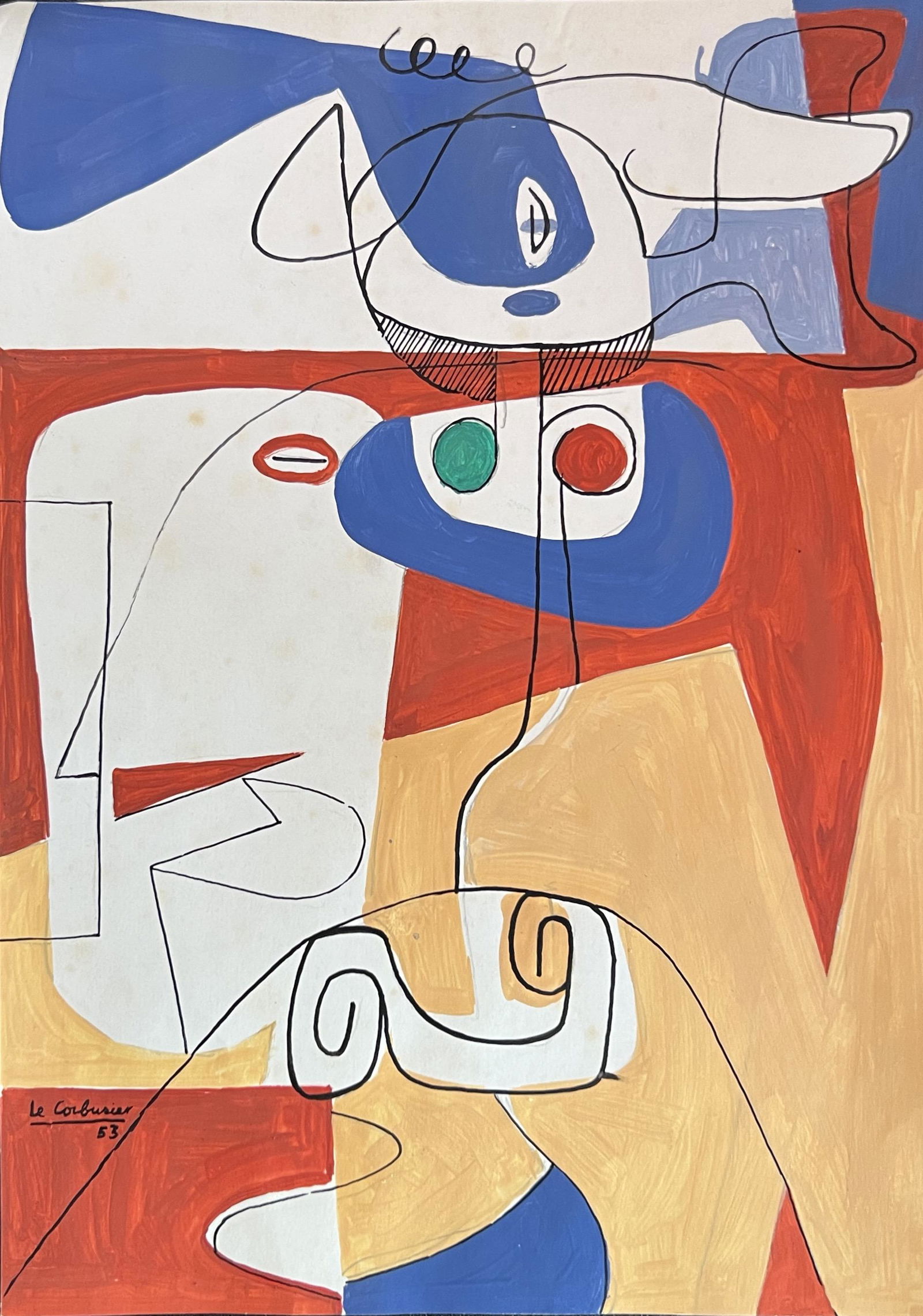 Le Corbusier: Painting on paper 11 1/2 x 8 in, manner of Charles-Ãdouard Jeanneret (6 October 1887 - 27 August 1965), known as Le Corbusier , was a Swiss-French architect, designer, painter, urban planner, writer,