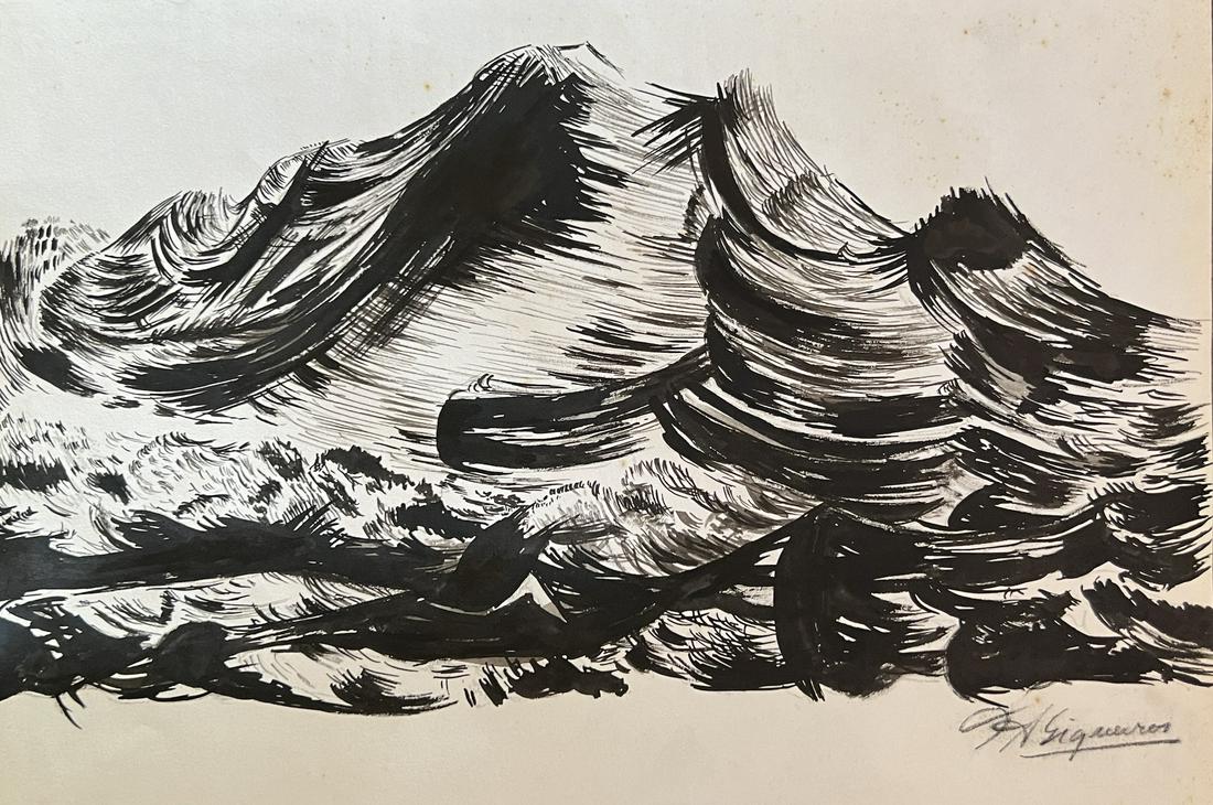 David Alfaro Siqueiros: Drawing on paper 12 x 8 in, manner of David Alfaro Siqueiros (December 29, 1896, in Chihuahua “ January 6, 1974, in Cuernavaca, Morelos) was a Mexican social realist painter, best known for his larg