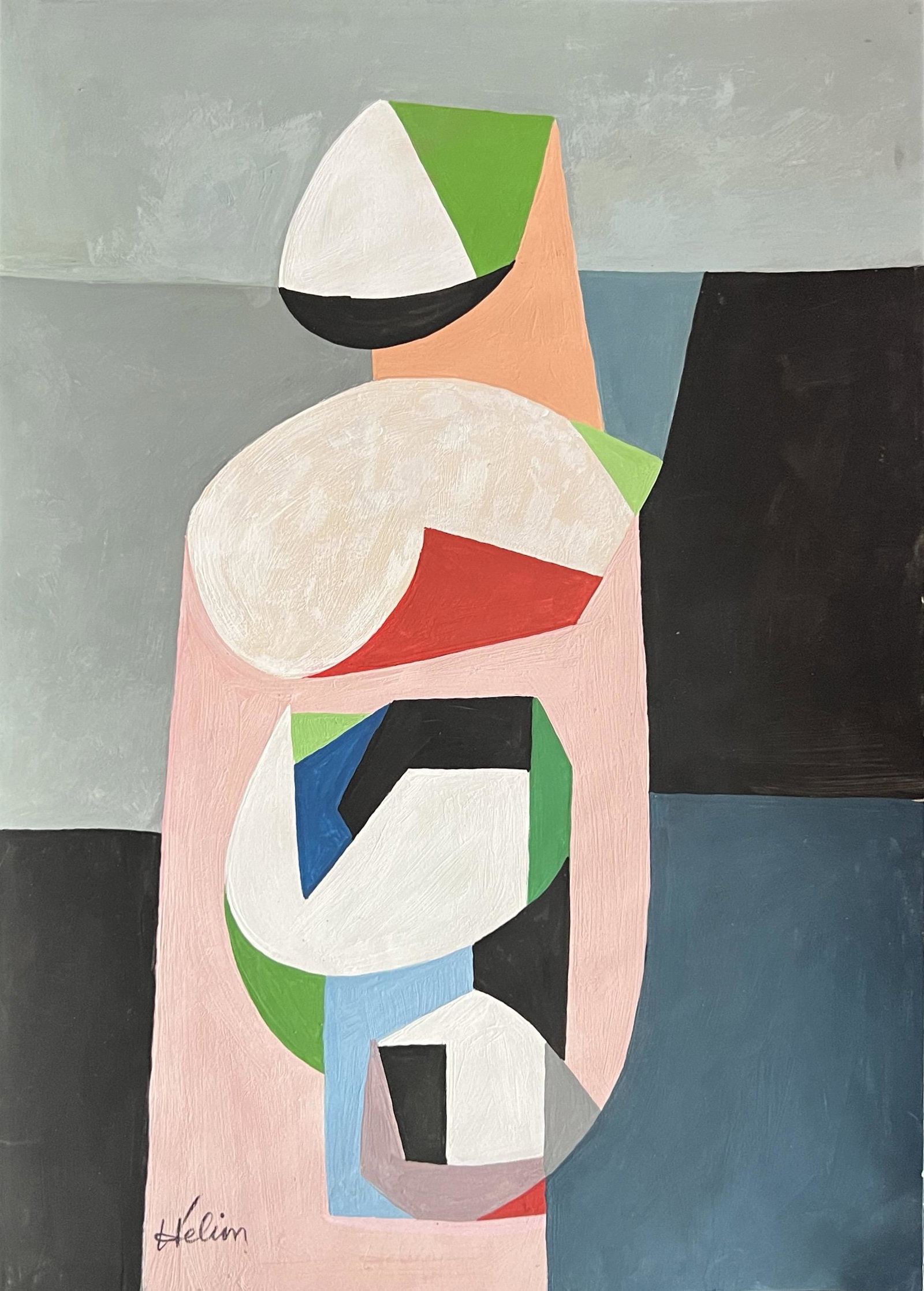 Jean Helion: Mix media on paper 12 x 8 1/2 in, manner of Jean Helion (April 21, 1904 – October 27, 1987) was a French painter whose abstract work of the 1930s established him as a leading modernist. His midcaree