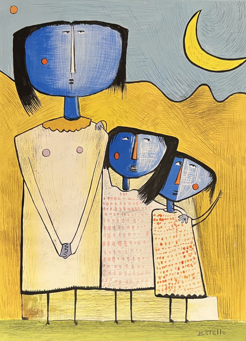 Angel Botello: Drawing on paper 11 x 8 in, manner of Angel Botello (June 20, 1913 - November 11, 1986) was a Spanish-Puerto Rican painter, sculptor and graphic artist. He was dubbed "The Caribbean Gauguin" for his u