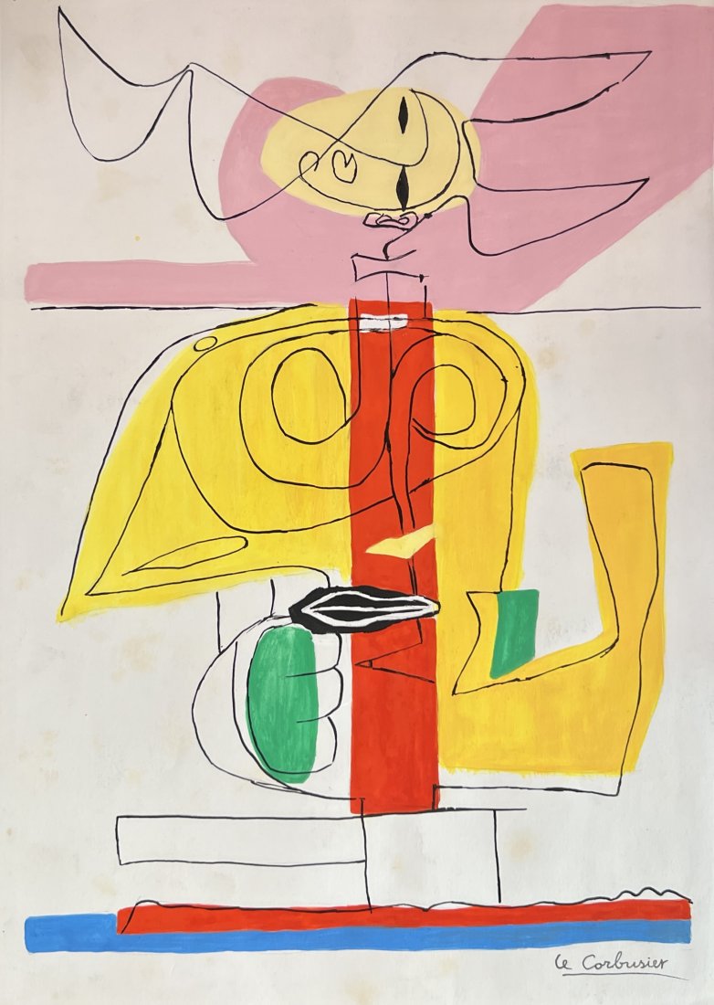 Le Corbusier: Painting on paper 11 x 8 in, manner of Charles-Ãƒdouard Jeanneret (6 October 1887 - 27 August 1965), known as Le Corbusier , was a Swiss-French architect, designer, painter, urban planner, writer, a