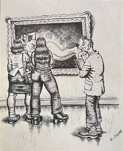 Robert Crumb: Drawing on paper 10 x 8 in, manner of Robert Dennis Crumb (August 30, 1943) is an American cartoonist and musician who often signs his work R. Crumb. His work displays a nostalgia for American folk