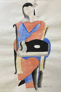 Jindrich Styrsky: Painting on paper 12 1/2 x 8 1/2 in, manner of Jindrich Styrsky (11 August 1899,– 21 March 1942, Prague) was a Czech Surrealist painter, poet, editor, photographer, and graphic artist.His