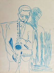 Bob Thompson: Drawing on paper 10 1/2 x 8 in, manner of Bob Thompson (June 26, 1937 – May 30, 1966)[1] was an African-American figurative painter known for his bold and colorful canvases, whose compositions