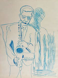 Bob Thompson: Drawing on paper 10 1/2 x 8 in, manner of Bob Thompson (June 26, 1937 – May 30, 1966)[1] was an African-American figurative painter known for his bold and colorful canvases, whose compositions