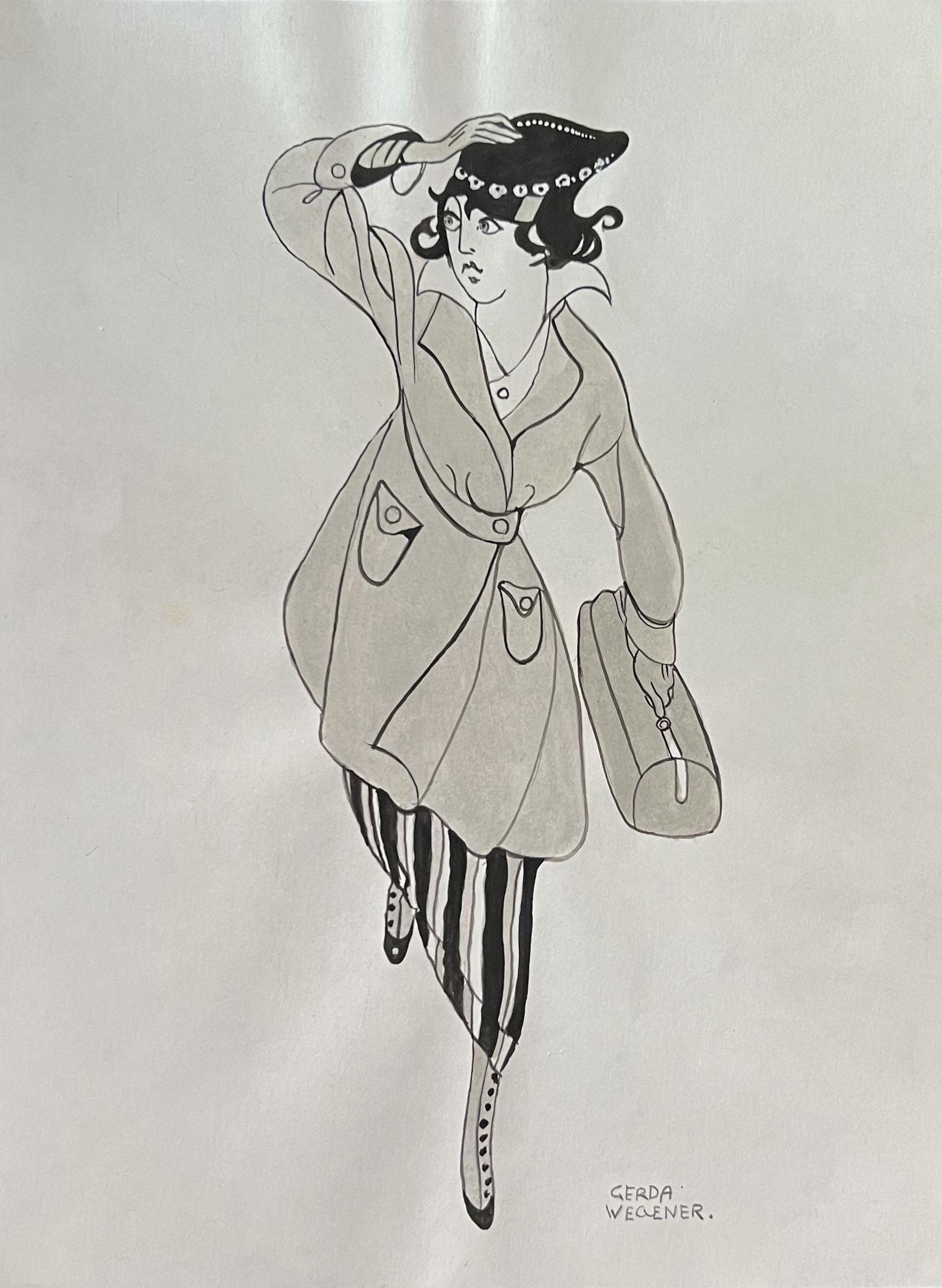Gerda Wegener: Drawing on paper 10 x 8 in, manner of Gerda Marie Fredrikke Wegener (15 March 1886 â€“ 28 July 1940) was a Danish illustrator and painter. Wegener is known for her fashion illustratio
