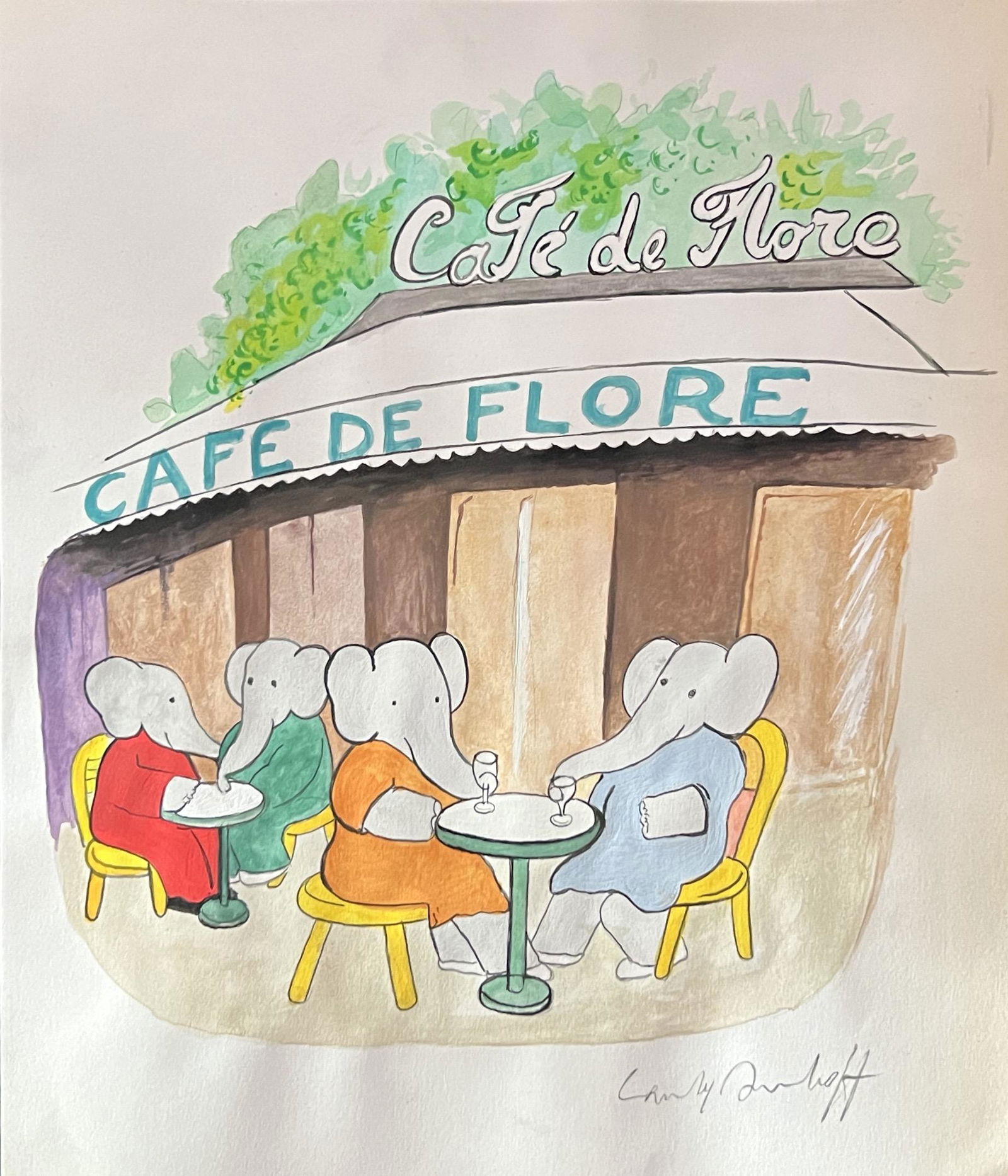 Laurent de Brunhoff: Mix media on paper 10 x 8 in, manner of Laurent de Brunhoff (born 30 August 1925) is a French author and illustrator, known primarily for continuing the Babar the Elephant series of children's books t