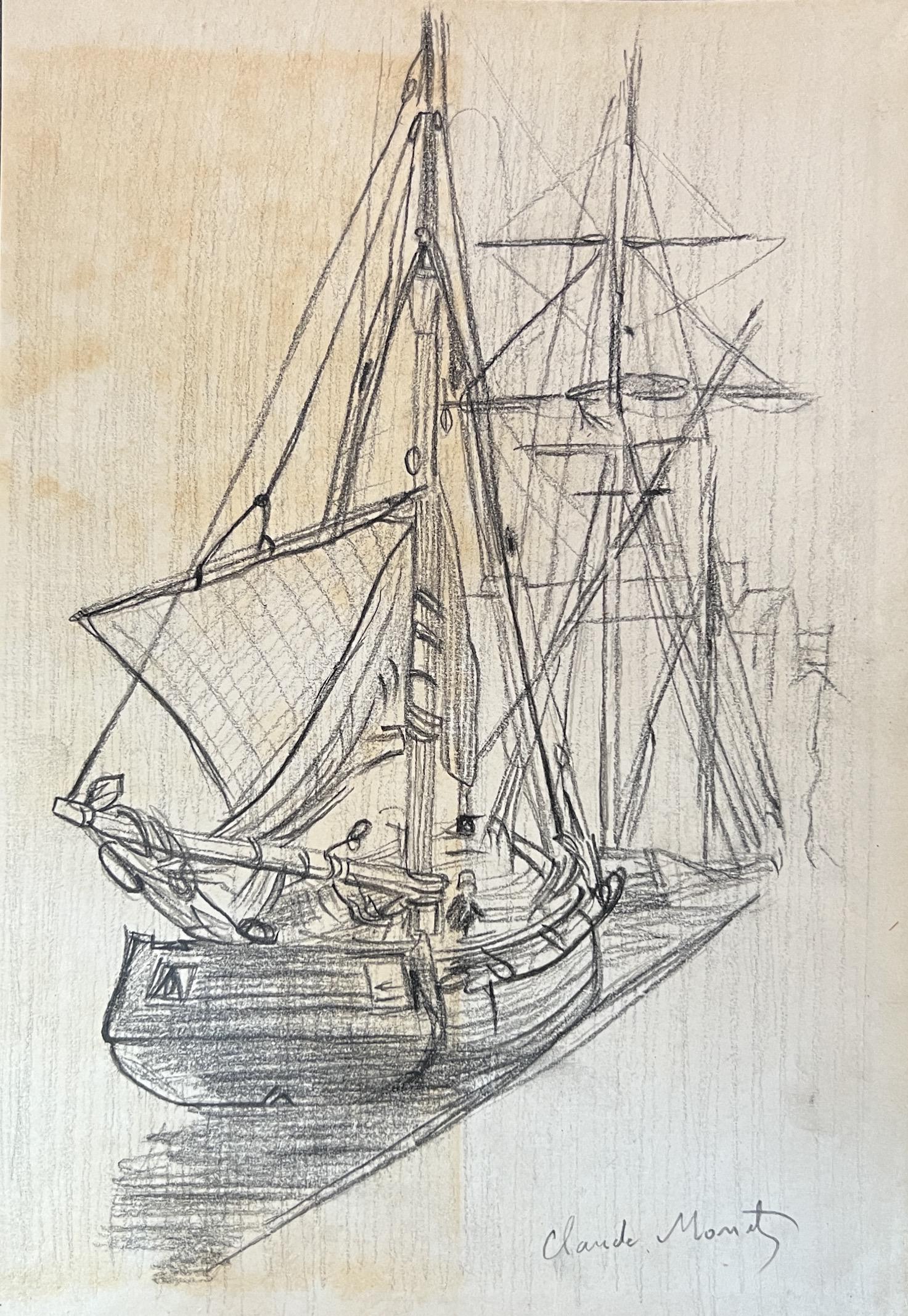 Claude Monet: Drawing on paper 11 x 7 1/2 in, manner of Oscar-Claude Monet (14 November 1840 – 5 December 1926) was a French painter and founder of impressionist painting who is seen as a key precursor to mod