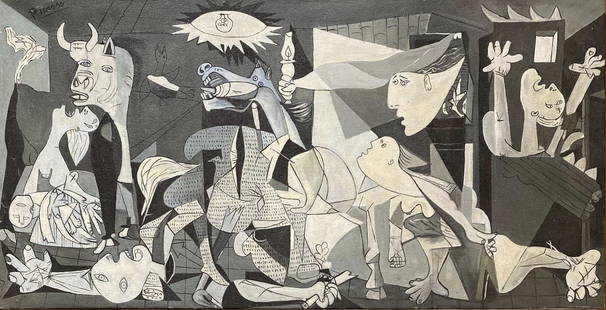 Pablo Picasso (After): Mix media on canvas 36 x 18 1/2 in, manner of Pablo Ruiz Picasso(25 October 1881 â€“ 8 April 1973) was a Spanish painter, sculptor, printmaker, ceramicist and theatre designer who spent most of