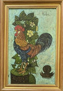 Henry Faulkner: Oil on board, framed 17 3/4 x 25 3/4 in, Art 13 1/2 x 21 1/4 in, manner of Henry Lawrence Faulkner (January 9, 1924 December 3, 1981) was a Kentucky-born artist and poet known as an eccentric rebel