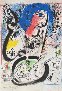 Marc Chagall (manner of): Mix media on paper 12 x 8 in, manner of Marc Chagall (born Moishe Shagal; 6 July . 24 June] 1887 – 28 March 1985) was a Russian-French artist. An early modernist, he was associated with