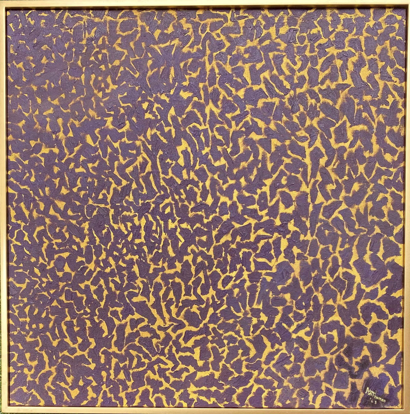 Alma Thomas: Oil on canvas 26 1/2 x 26 1/2 in framed (canvas 25 1/2 x 25 1/2in) manner of Alma Woodsey Thomas (September 22, 1891 – February 24, 1978) was an African-American artist and teacher who lived and