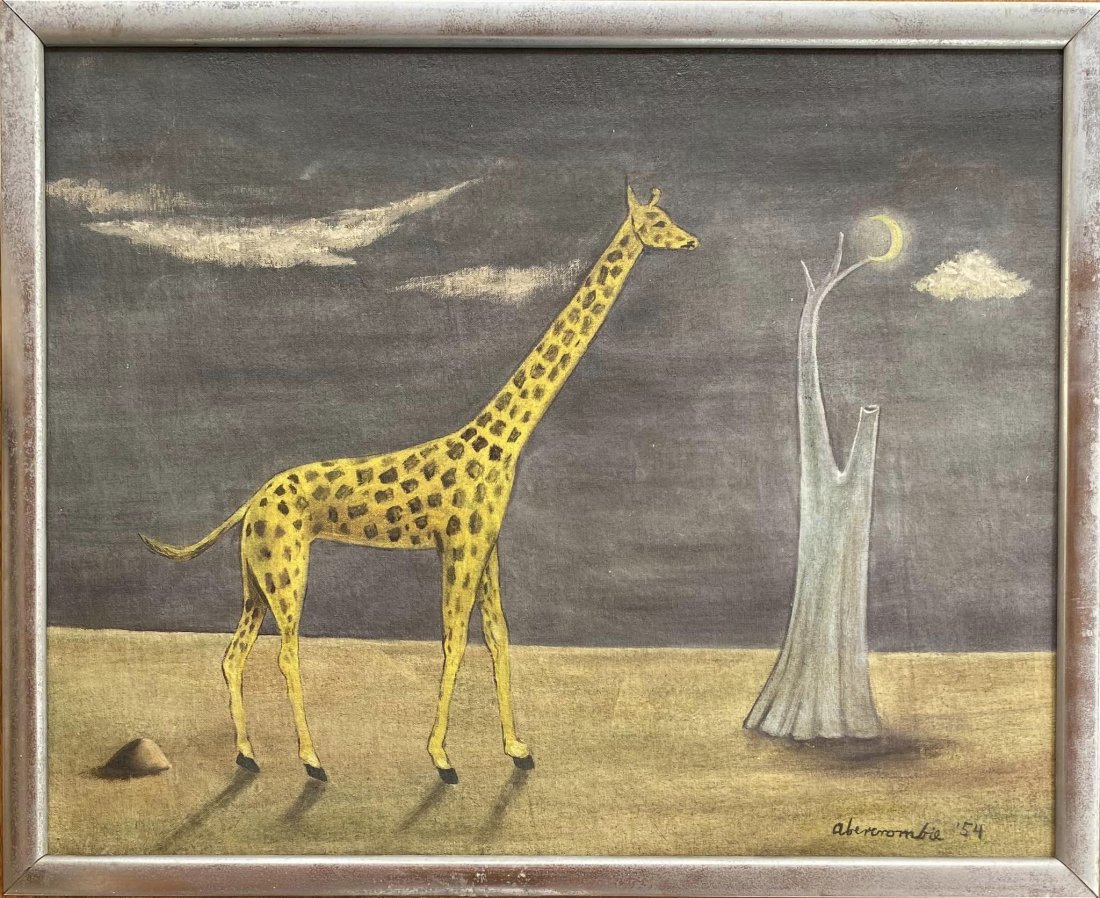 Gertrude Abercrombie: Oil on board 19 1/2 X 15 3/4 in, framed 21 1/4 X 17 1/4, manner of Gertrude Abercrombie (February 17, 1909 Ã¢€â€œ July 3, 1977) was an American painter based in Chicago. Called "the queen o