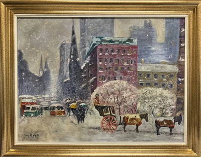 Guy C. Wiggins: Oil on canvas framed 28 x 22 in, art 24 x 18 in, manner of Guy Carleton Wiggins NA (February 23, 1883 Ã‚â€“ April 25, 1962) was an American impressionist painter. He was the president of the C