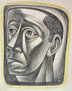 Charles W. White: Drawing on paper 9 1/2 x 7 1/2 in, manner of Charles Wilbert White, Jr. (April 2, 1918 – October 3, 1979) was an American artist known for his chronicling of African American related subjects in