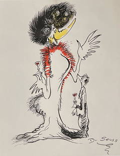 Dr. Seuss: Ink on paper 10 1/4 x 8 1/4 in, manner of Theodor Seuss Geisel (March 2, 1904 – September 24, 1991) was an American children's author and cartoonist. He is known for his work writing and