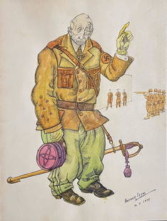 Arthur Szyk: Mix media on paper 11 x 8 in, manner of Arthur Szyk (June 16, 1894 - September 13, 1951) was a Polish artist who worked primarily as a book illustrator and political artist throughout his career.
