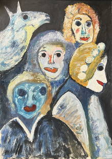 Jon Serl: Painting on paper 12 x 8 in, manner of Jon Serl (1894–1993) was an American artist.[1] He is best remembered as a painter like the American artists Grandma Moses and Edward Hicks.[2] He also
