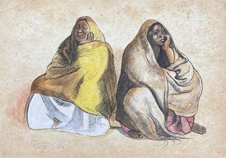 Francisco Zuniga: Mix media on paper 12 x 8 1/4 in, manner of Jose Jesus Francisco Zuniga Chavarria (December 27, 1912 – August 9, 1998) was a Costa Rican-born Mexican artist, known both for his painting and his