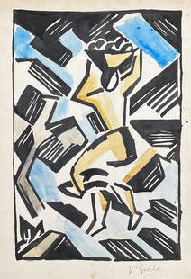 Vaclav Spala: Painting on paper 10 1/2 x 7 1/2 in, manner of Vaclav Spala (24 August 1885 in Zlunice – 13 May 1946 in Prague) was a Czech painter, graphic designer and illustrator.He studied at Prague