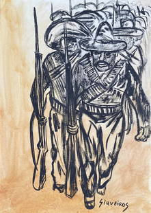 David Alfaro Siqueiros: Drawing on paper 12 x 8 1/2 in, manner of David Alfaro Siqueiros (born José de Jesus Alfaro Siqueiros December 29, 1896 – January 6, 1974) was a Mexican social realist painter, best known