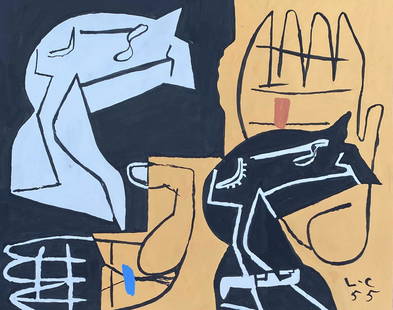 Le Corbusier: Painting on paper 10 1/2 x 8 1/2 in, manner of Charles-Edouard Jeanneret (6 October 1887 – 27 August 1965), known as Le Corbusier , was a Swiss-French architect, designer, painter, urban