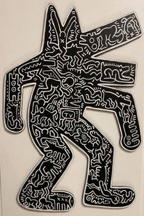 Keith Haring (After): Hand painted wood sculpture 10 3/4 x 7 1/2 in, manner of Keith Allen Haring (May 4, 1958 – February 16, 1990) was an American artist whose pop art emerged from the New York City graffiti