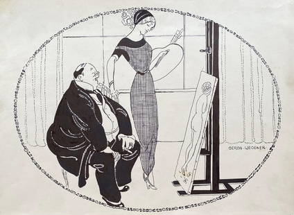 Gerda Wegener: Drawing on paper 11 1/2 x 8 1/2 in, manner of Lhotak (25 July 1912 Prague – 22 October 1990, Prague) was a Czech painter, graphic artist, and illustrator. He was one of the members of Group