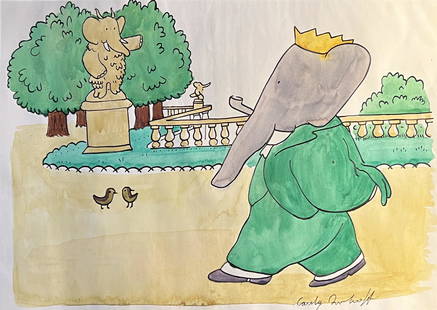 Laurent de Brunhoff: Mix media on paper 12 x 8 1/4 in, manner of Laurent de Brunhoff (born 30 August 1925) is a French author and illustrator, known primarily for continuing the Babar the Elephant series of children's boo