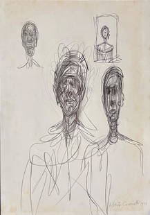 Alberto Giacometti (After): Drawing on paper 11 1/2 x 8 in, manner of Alberto Giacometti (10 October 1901 – 11 January 1966) was a Swiss sculptor, painter, draftsman and printmaker. Beginning in 1922, he lived and worked