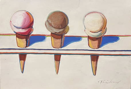 Wayne Thiebaud (manner of): Painting on paper, 10 1/4 x 7 in, manner of Wayne Thiebaud (November 15, 1920 - December 25, 2021) was an American painter known for his colorful works depicting commonplace