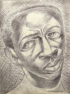 Charles W. White: Drawing on paper 10 1/2 x 8 in, manner of Charles Wilbert White, Jr. (April 2, 1918 – October 3, 1979) was an American artist known for his chronicling of African American related subjects in pa