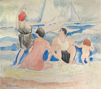 Charles Demuth: Painting on paper 11 x 9 3/4 in, manner of Charles Henry Buckius Demuth (November 8, 1883 – October 23, 1935) was an American painter who specialized in watercolors and turned to oils late in