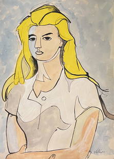 Jean Helion: Painting on paper 11 1/2 x 8 1/2 in, manner of Jean Helion (April 21, 1904 – October 27, 1987) was a French painter whose abstract work of the 1930s established him as a leading modernist. His