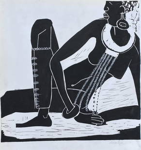 Dindga McCannon: Drawing on paper 11 x 10 1/4 in, manner of Dindga McCannon, born on July 31, 1947, is an African-American artist, fiber artist, muralist, teacher author and illustrator.McCannon was born and raised